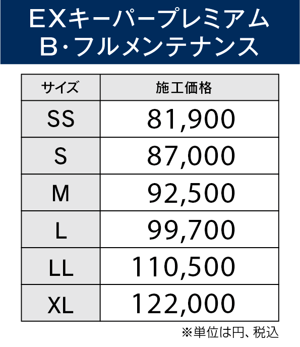 EXキーパープレミアムBメンテ値段