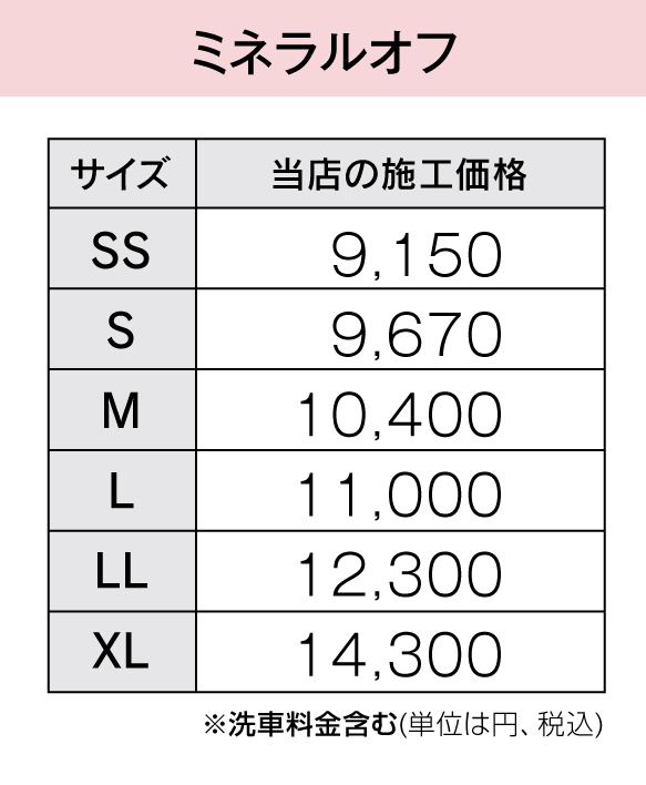 ミネラルオフ井口での値段